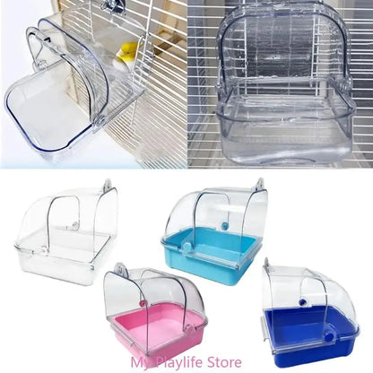 Hanging Bird Bath Tub for Parakeets Bird Cage Bathing Basin Clear Shower Room for Small Birds Birdcage Decoration
