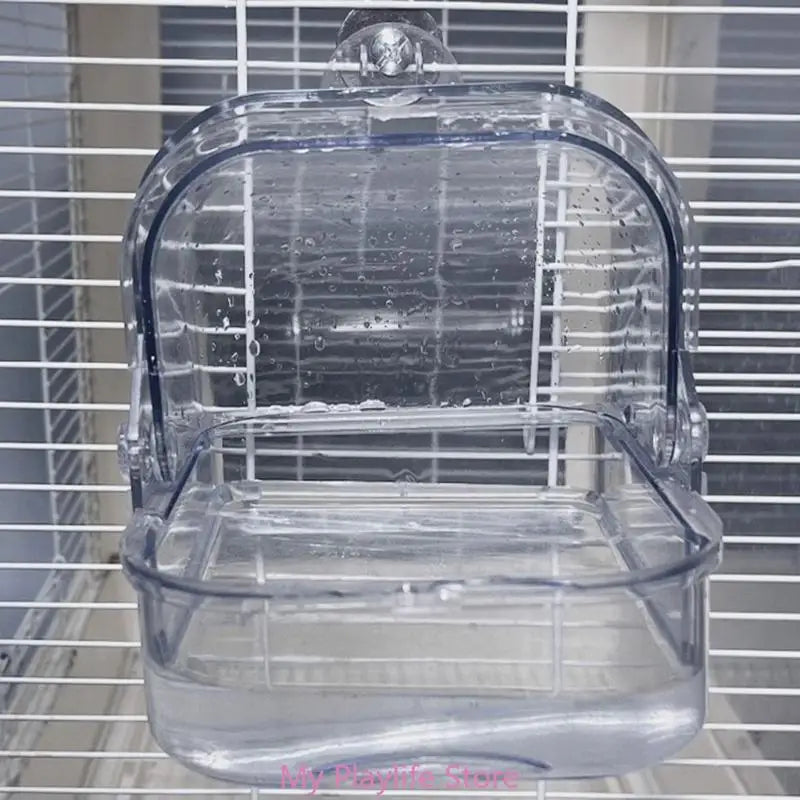 Hanging Bird Bath Tub for Parakeets Bird Cage Bathing Basin Clear Shower Room for Small Birds Birdcage Decoration