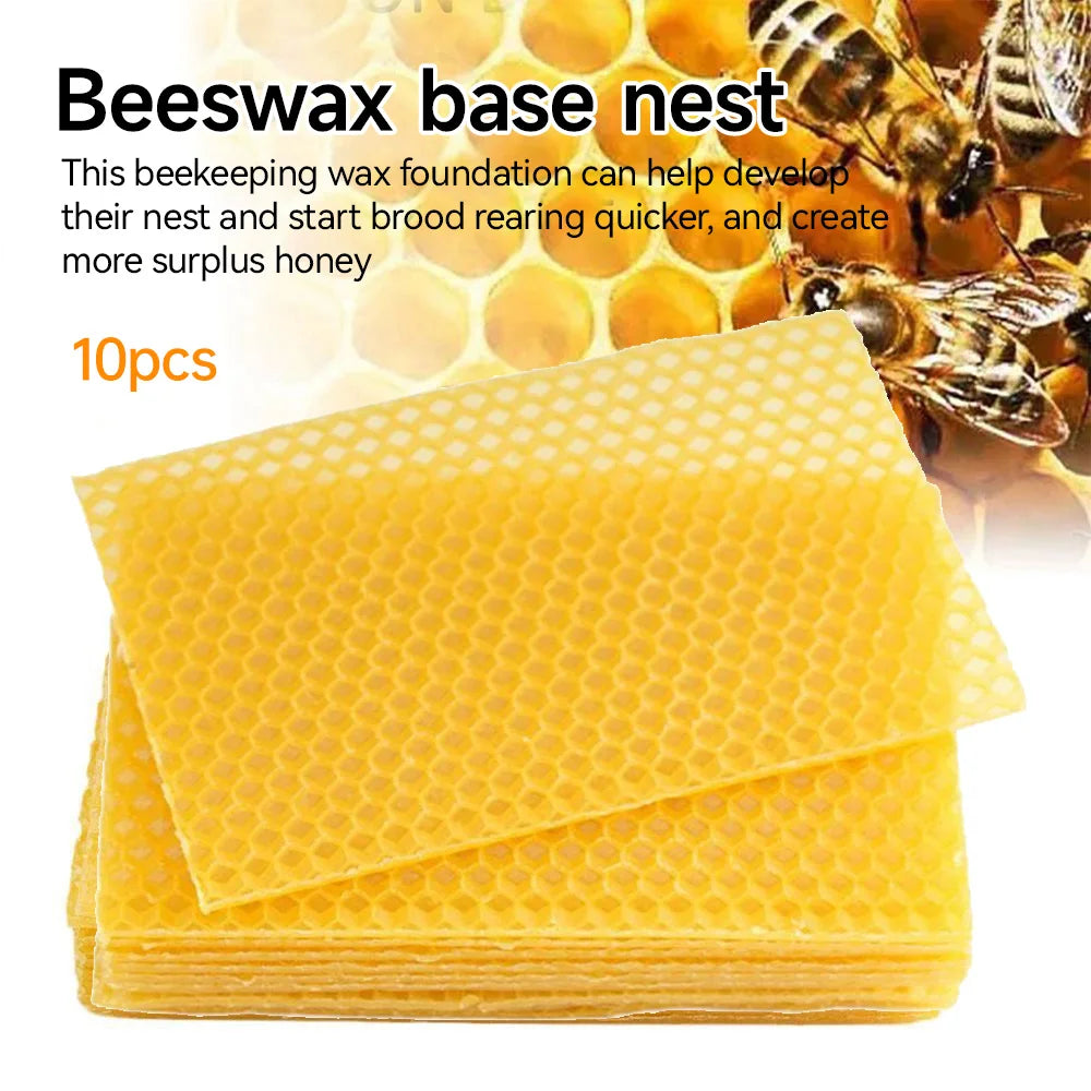 10Pcs Bee Wax Foundations Yellow Honeycomb Foundation Bee Hive Wax Frames Beekeeping Beeswax Nest Base Honeycomb Sheet 13.2x9cm