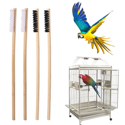 2 Pcs Bird Cage Cleaning Brush Long Wooden Handle Multi-function Bird Cleaning Supplies Durable Suitable For Parrot Cage Brush