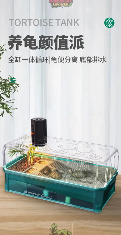 Plastic Transparent Turtle Tank House with Areas To Breed Feed Swim Bask Indoor Enclosure Water Turtles Cage Reptile Habitat
