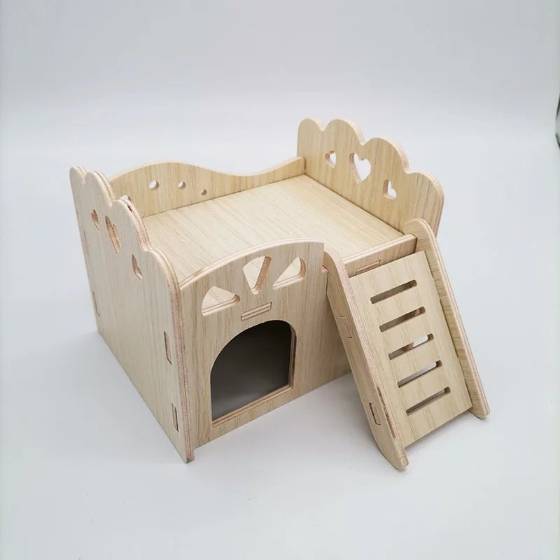 Hamster House DIY Hamster Wooden Gerbil Hideout House Canary Seesaw Pet Sport Wheel Exercise Toy Small Animal Toys