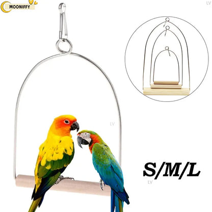 Bird Perch Stand Natural Wooden Birds Perch Parrots Hanging Swing Cage Toys Stand Holder Pendant