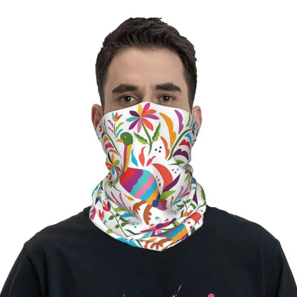 Fashion Mexican Otomi Birds Texture Neck Gaiter Men Women UV Protection Winter Folk Floral Art Bandana Scarf for Ski