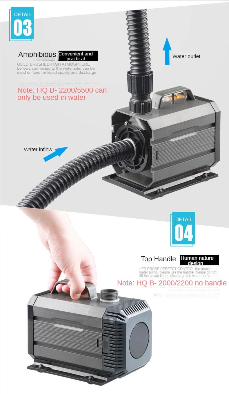 Aquarium Submersible Pump 220-240V Fountain Filter Fish Pond Silent Pump Amphibious Water Tank Fountain Side Suction Pump