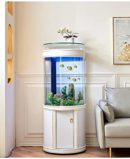 Light Luxury Fish Tank Living Room Home Family TV Cabinet Side Semicircle Bottom Filter Glass Aquarium Ecology