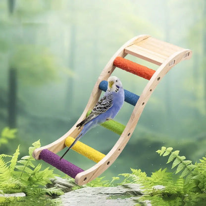 Bite Resistant Bird Climbing Ladder Wear Resistant with Non-slip Platform Wood Birds Perch Stand Colorful Bird Cage Ladder