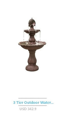 Outdoor Resin Fountain LED Lights Patina Gray Green Birds Waterfall 24