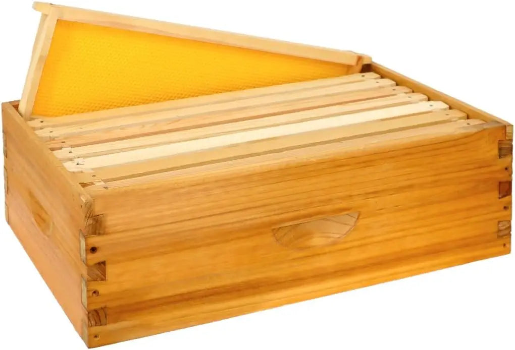 Box, Langstroth Medium Super Bee Box Dipped in 100% Beeswax Include Beehive Frames and Waxed Foundation Sheets (Unassembled)