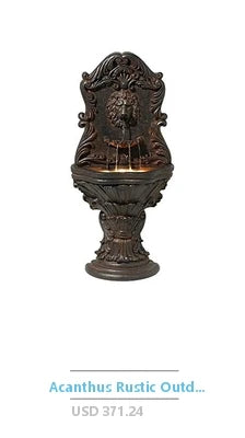 Outdoor Resin Fountain LED Lights Patina Gray Green Birds Waterfall 24