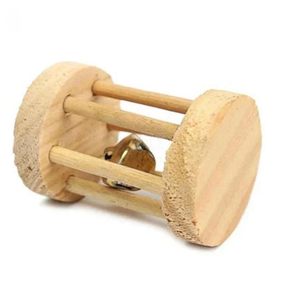 New Hamster Roller Toys Natural Wooden Pine Dumbells Unicycle Bell Chew Toys for Rabbit Small Pet Molars Supplies