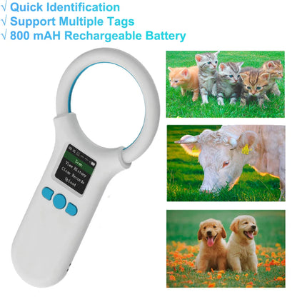 Bluetooth Animal Tag Reader 2.4G Wireless Portable RFID 134.2Khz/125Khz EMID Pet Microchip Scanner 500 Datas Storage Capacity