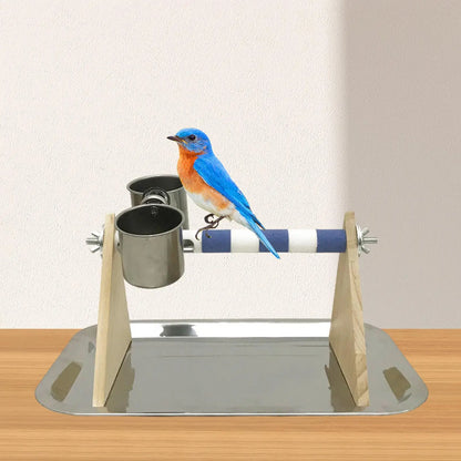 Bird Parrot Playstand Stainless Steel Bowl Birdcage Accessories Desktop Toys for Budgie Macaw Parakeets Finches Cockatiels