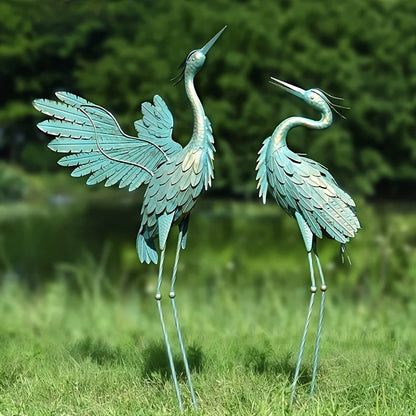 Metal Crane Statue Garden Decor, Bird Garden Sculpture & Statues, Outdoor Decoration For Yard Patio Lawn Backyard Pool