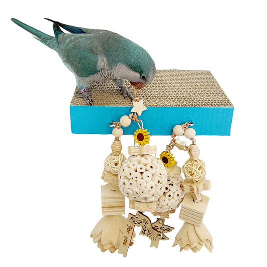 2pcs/3pcs Bird Perch Stand With Chewing Toys, Parrots Cardboard Platform Playground, Bird Paw Grinding Stand, Climbing Ladder