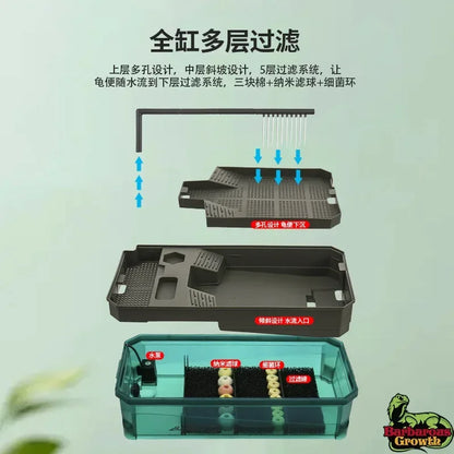 Plastic Transparent Turtle Tank House with Areas To Breed Feed Swim Bask Indoor Enclosure Water Turtles Cage Reptile Habitat