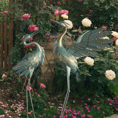 Metal Crane Statue Garden Decor, Bird Garden Sculpture & Statues, Outdoor Decoration For Yard Patio Lawn Backyard Pool