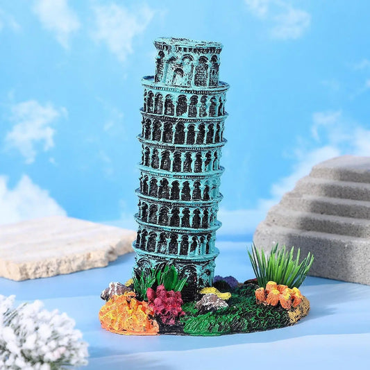 Aquarium Landscape Ornament, Fish Tank Scenery Decor, Tabletop Decor Layout Collectible Toy Leaning Tower Model for DIY Craft