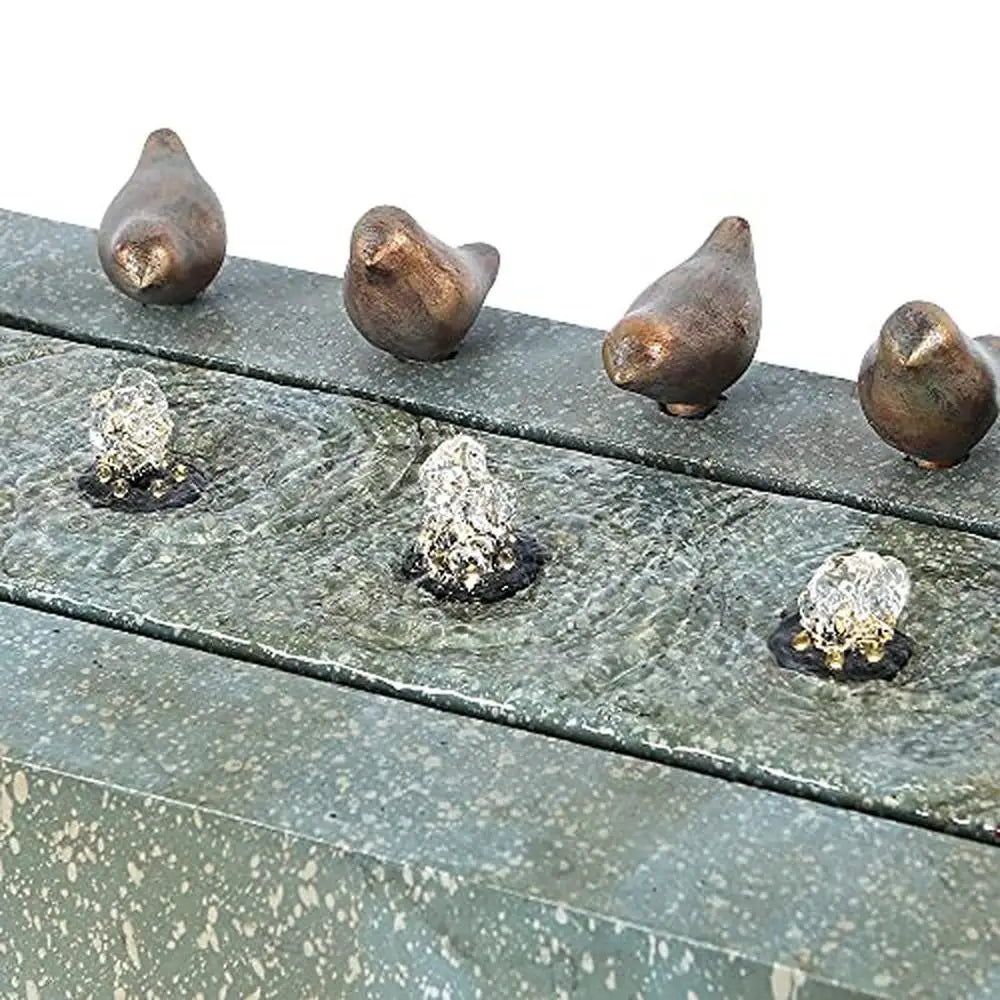 Outdoor Resin Fountain LED Lights Patina Gray Green Birds Waterfall 24