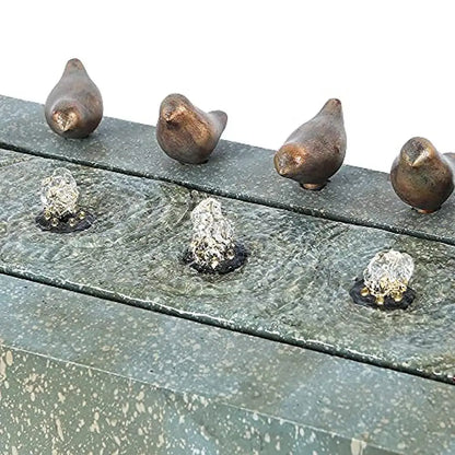 Outdoor Resin Fountain LED Lights Patina Gray Green Birds Waterfall 24