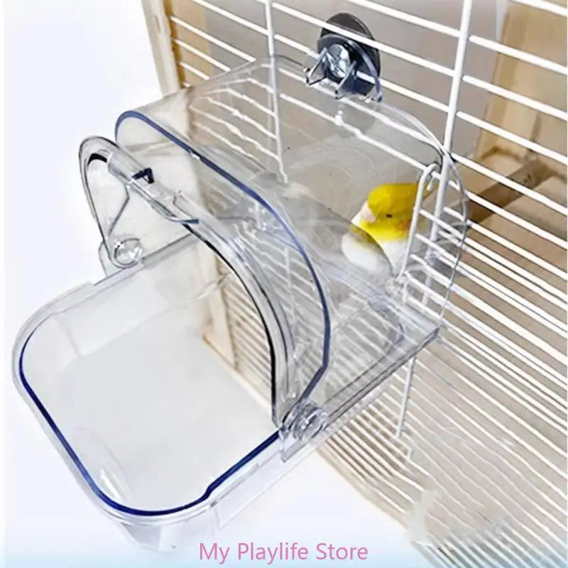 Hanging Bird Bath Tub for Parakeets Bird Cage Bathing Basin Clear Shower Room for Small Birds Birdcage Decoration