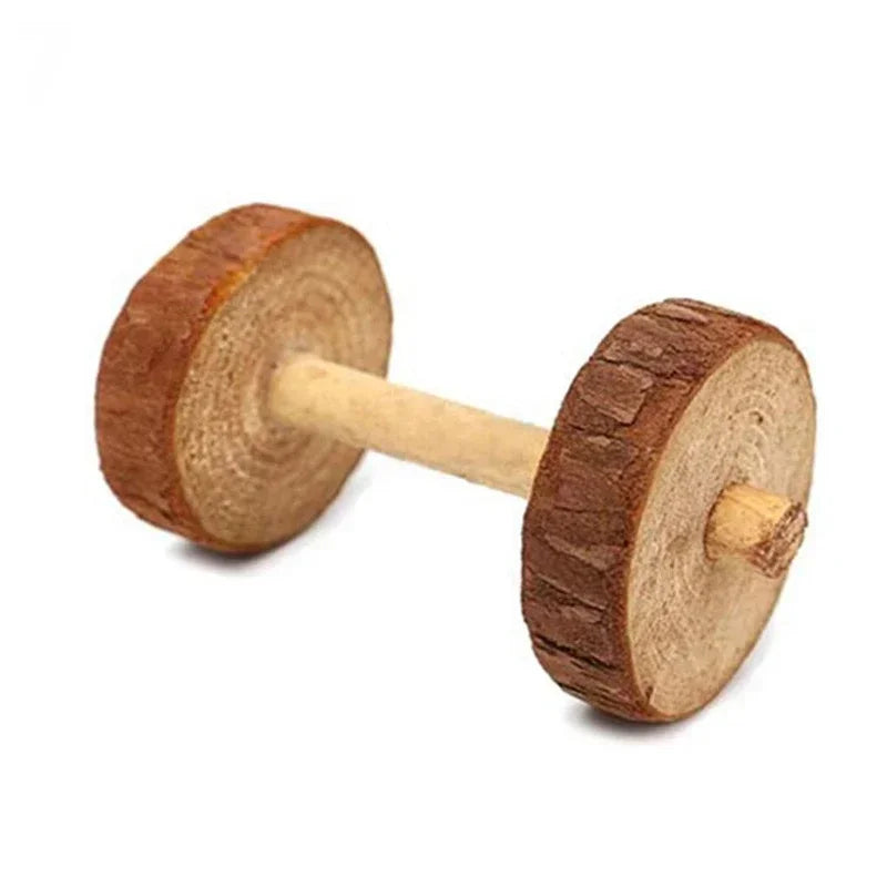 New Hamster Roller Toys Natural Wooden Pine Dumbells Unicycle Bell Chew Toys for Rabbit Small Pet Molars Supplies