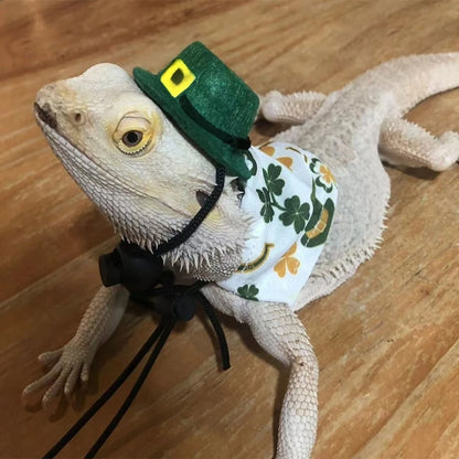 Adjustable Bearded Dragon Costume Lizard Hat with Cloak for Reptiles Small Animals Saint Patricks Day Dress Up Accessory