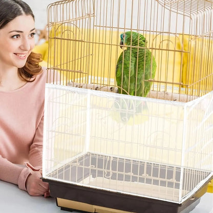 Adjustable Bird Cage Net Cover Birdcage Seed Feather Catcher Soft Skirt Guard Birdcage Nylon Mesh Netting for Round Square Cages