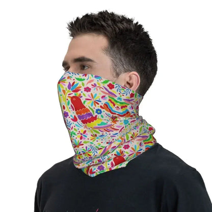 Fashion Mexican Otomi Birds Texture Neck Gaiter Men Women UV Protection Winter Folk Floral Art Bandana Scarf for Ski