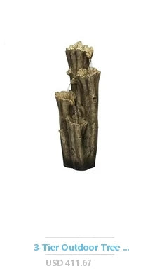 Outdoor Resin Fountain LED Lights Patina Gray Green Birds Waterfall 24