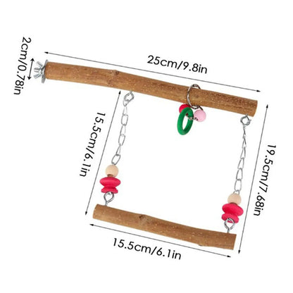Bird Swing Toy Wooden Chew Play and Rest Hanging Bird Cage Swing Parrot Toys Bird Stand Perch for Finch Lovebird Canary