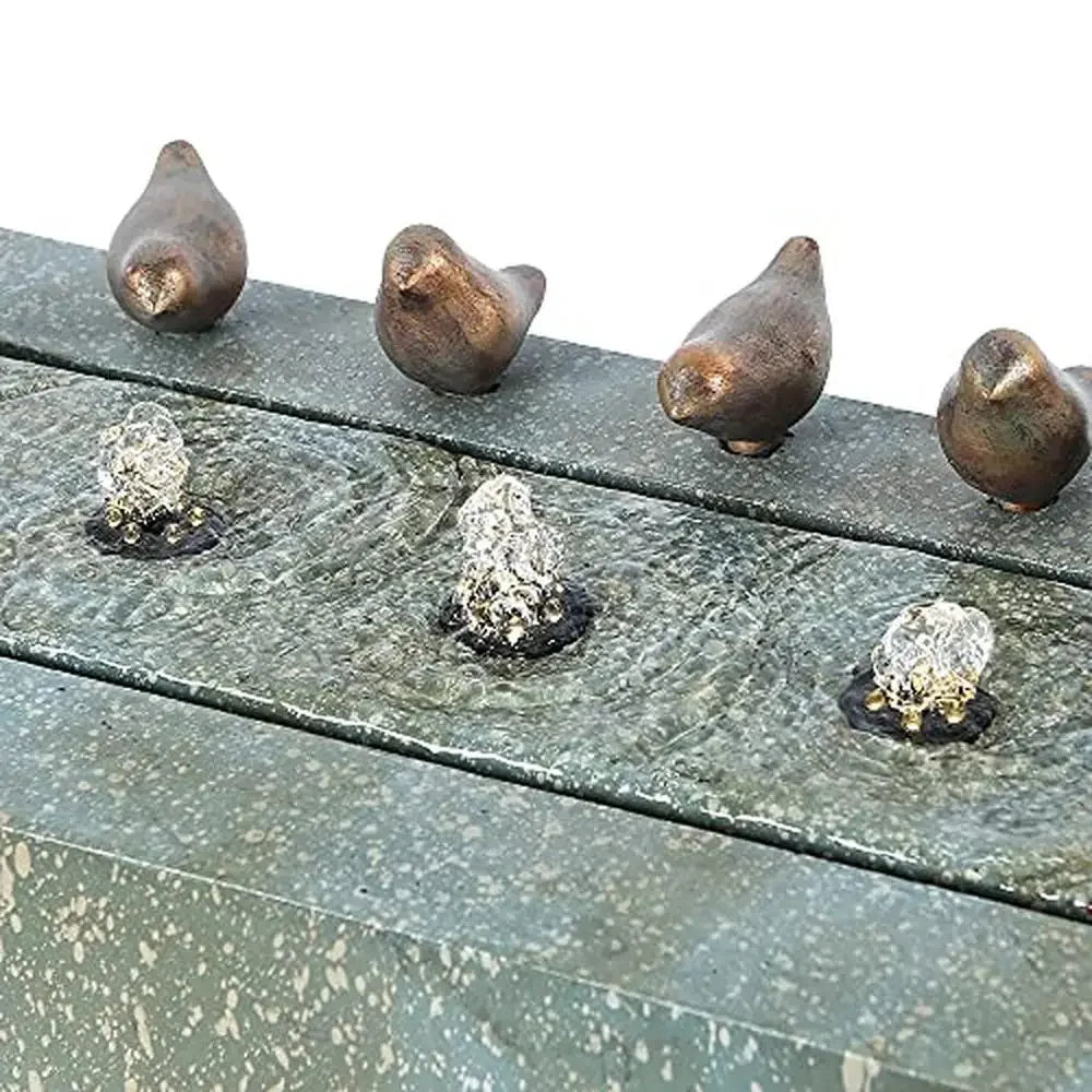 Outdoor Resin Fountain LED Lights Patina Gray Green Birds Waterfall 24
