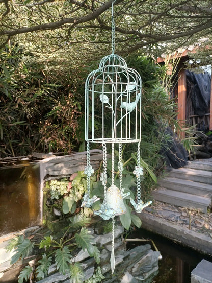 Bird Cage Style Outdoor Wind Chime Cast Iron Birdhouse Garden Bell Décoration De Jardin Carillon à Vent Japonais 윈드벨