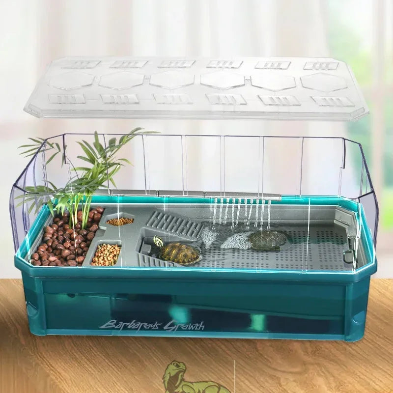 Plastic Transparent Turtle Tank House with Areas To Breed Feed Swim Bask Indoor Enclosure Water Turtles Cage Reptile Habitat