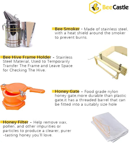 10-Frame Bee Hives and Supplies Starter Kit,Beehive Kit Dipped in 100% Beeswax,Bee Keeping Supplies-all Beginners Kit