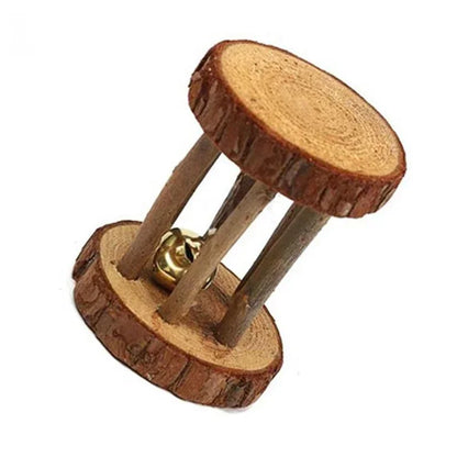 New Hamster Roller Toys Natural Wooden Pine Dumbells Unicycle Bell Chew Toys for Rabbit Small Pet Molars Supplies